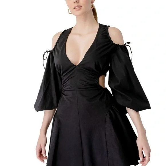 Revolve BARDOT NWT Apollo Fit & Flare Cutout Mini Dress Black Size Small - Picture 3 of 10